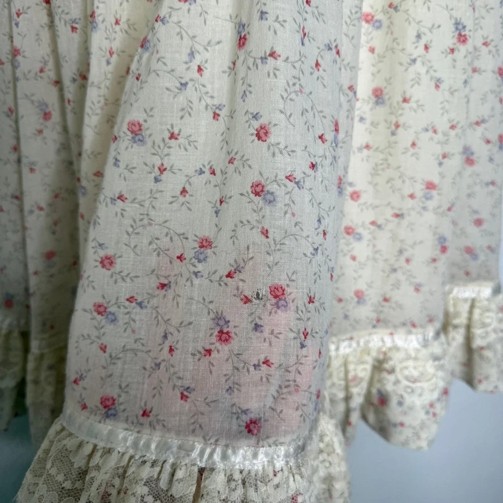 Gunne Sax Vintage Cream Floral Long Sleeve Lace Trim Prairie Dress Girls 5T
